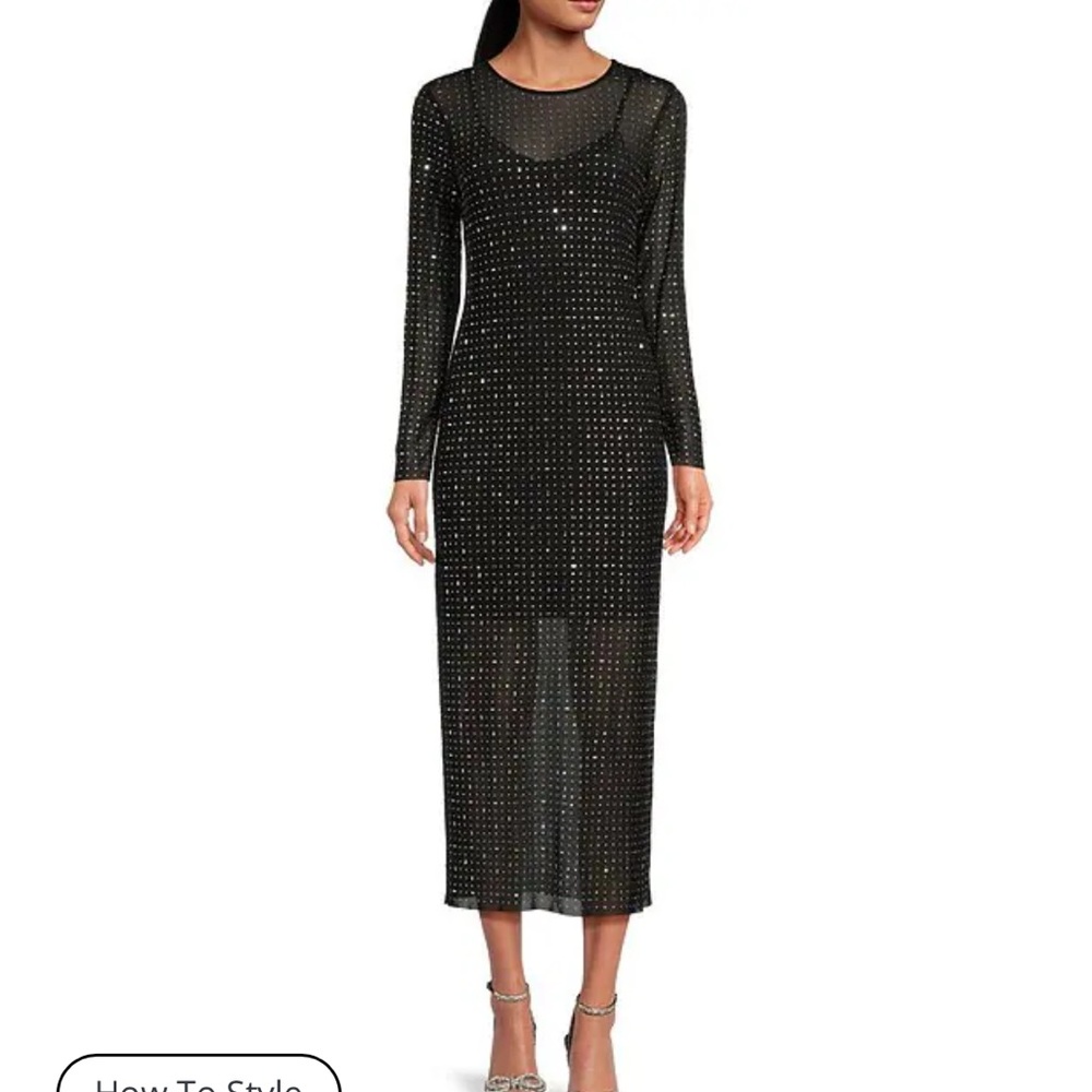 Gianni Bini Black Midi Dress with Metallic Details